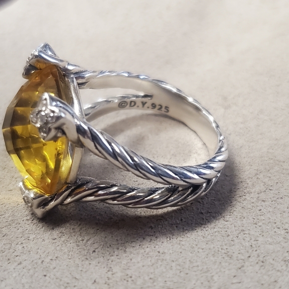David Yurman Cushion On Point Citrine With Diamonds Ring 14mm Size 7 - Picture 3 of 9